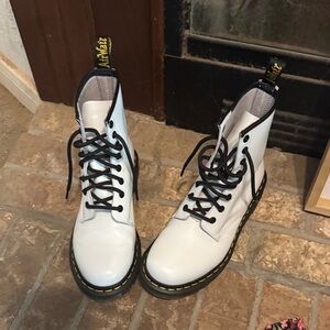 Dr. Martens White Combat Boots with Black Laces